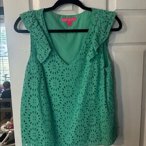 Lilly Pulitzer Vibrant Green Eyelet Blouse size large